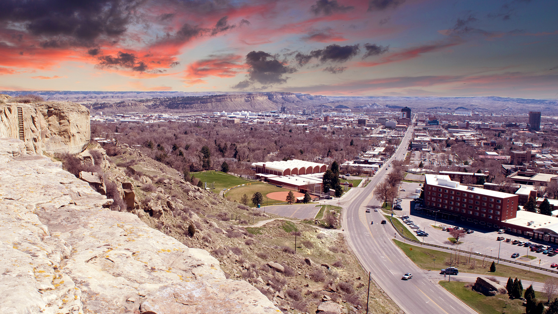 Billings view, with rimrock in the foreground