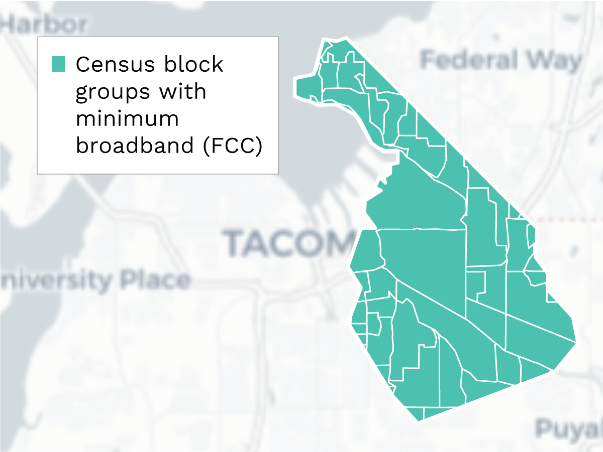 CICD research reveals depth of tribal digital divide, Figure 2, Panel A, map showing census block groups with minimum broadband (FCC)