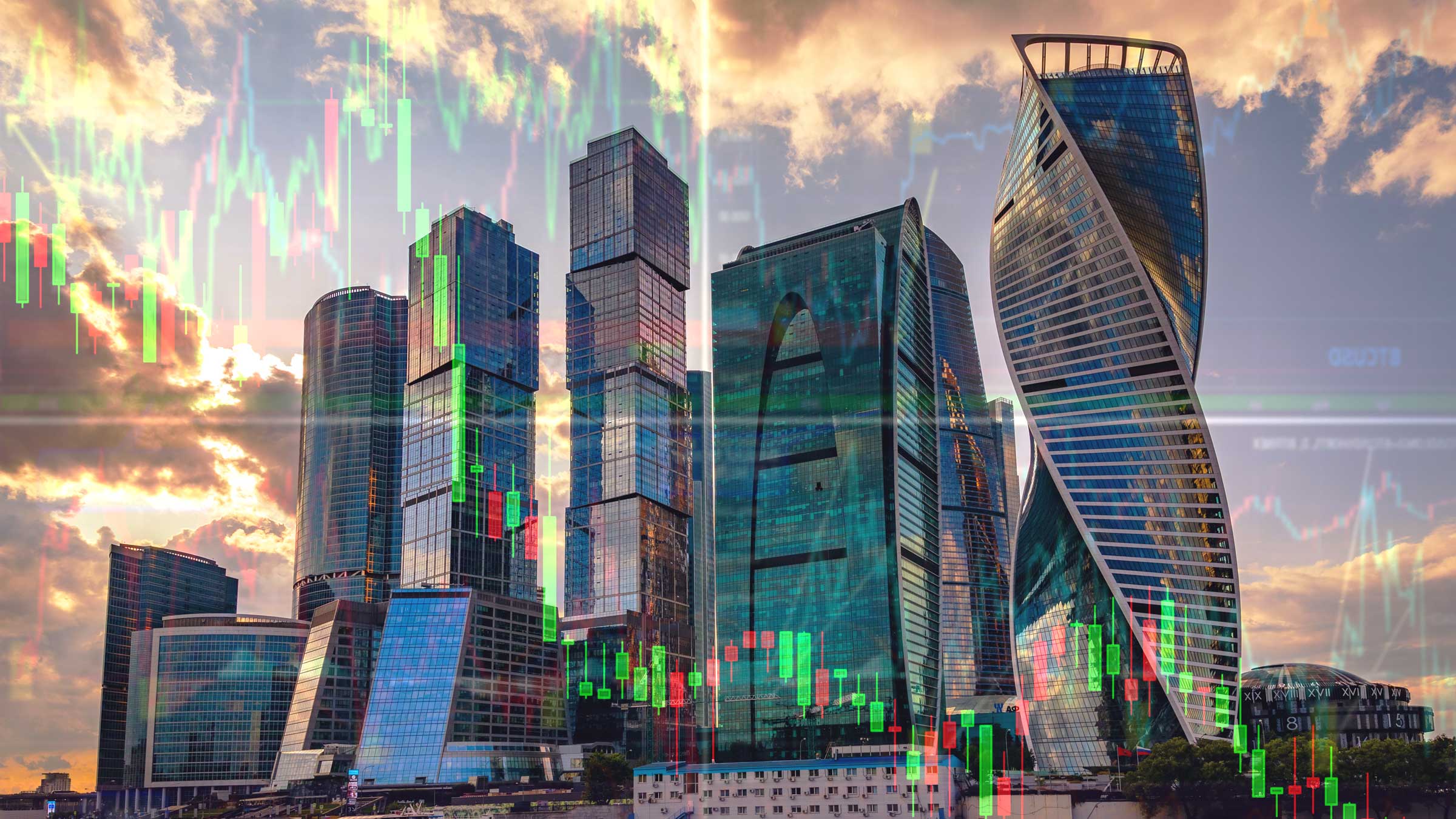 Moscow, Russia with stocks falling