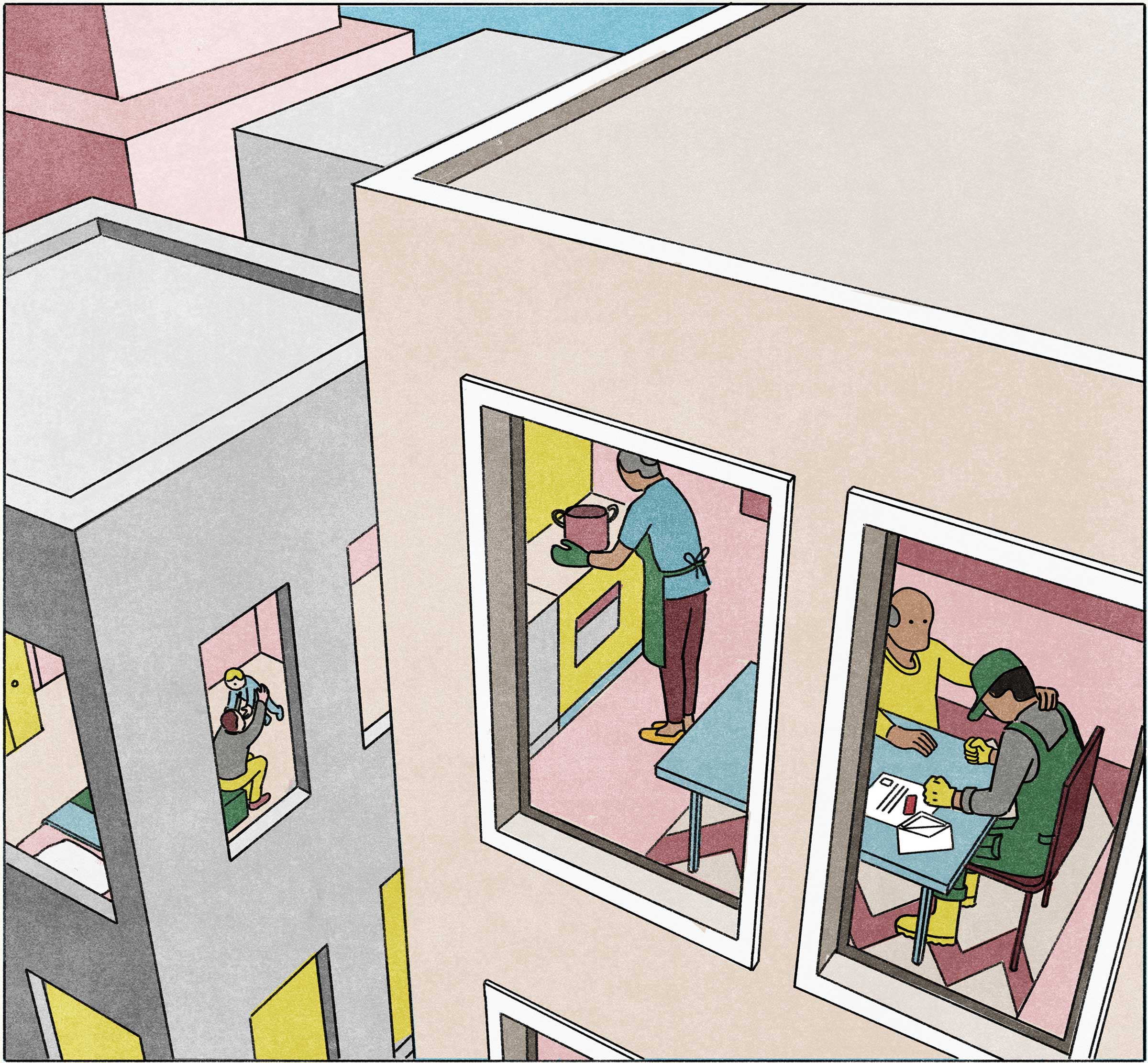 Illustration of people in their apartments