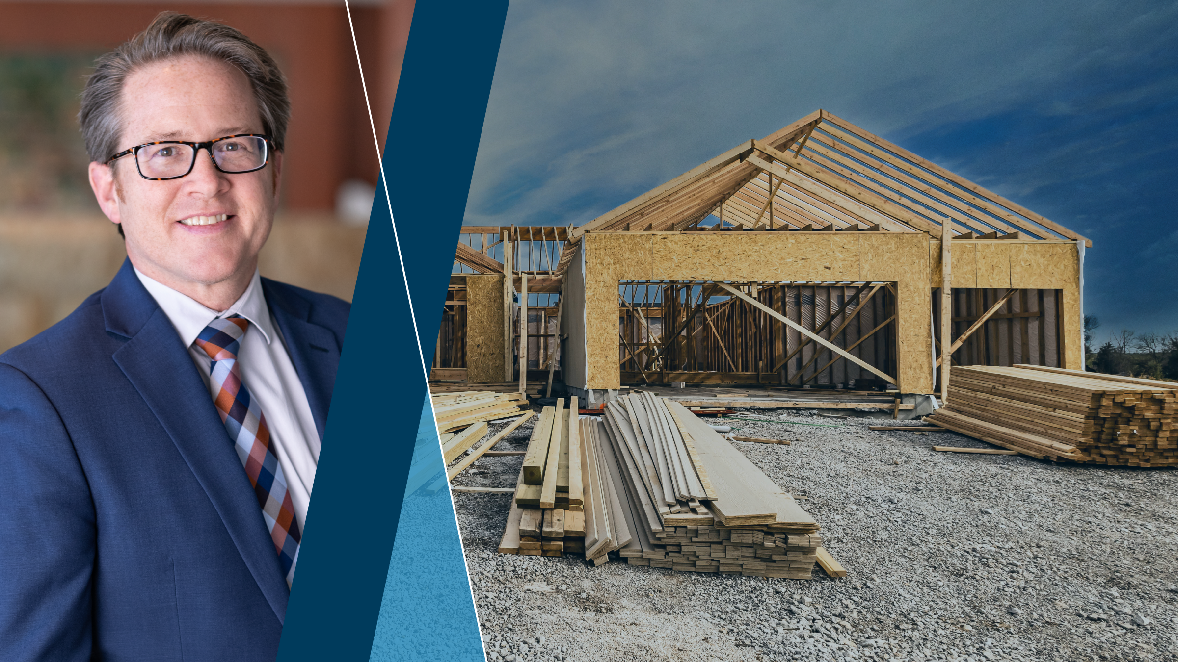 Portrait of Ron Wirtz transposed next to a residential construction site
