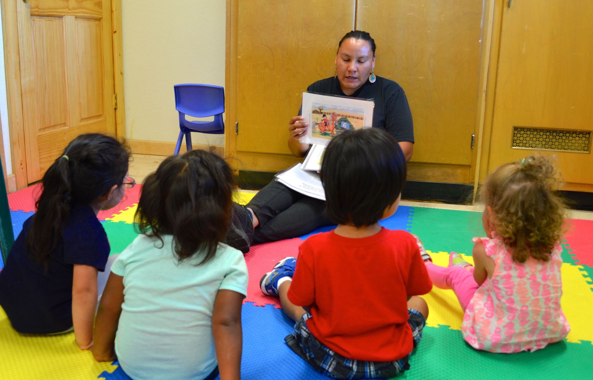 Story time at Lakota Immersion Childcare on the Pine Ridge Indian Reservation in South Dakota.