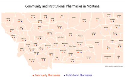 Map: Community and Institutional Pharmacies in Montana