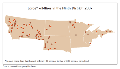 Large* wildfires in the Ninth District, 2007