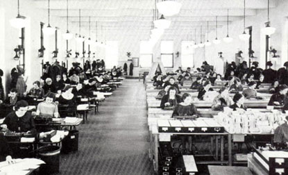 Archival photo of tabulating room at the BLS. 1935