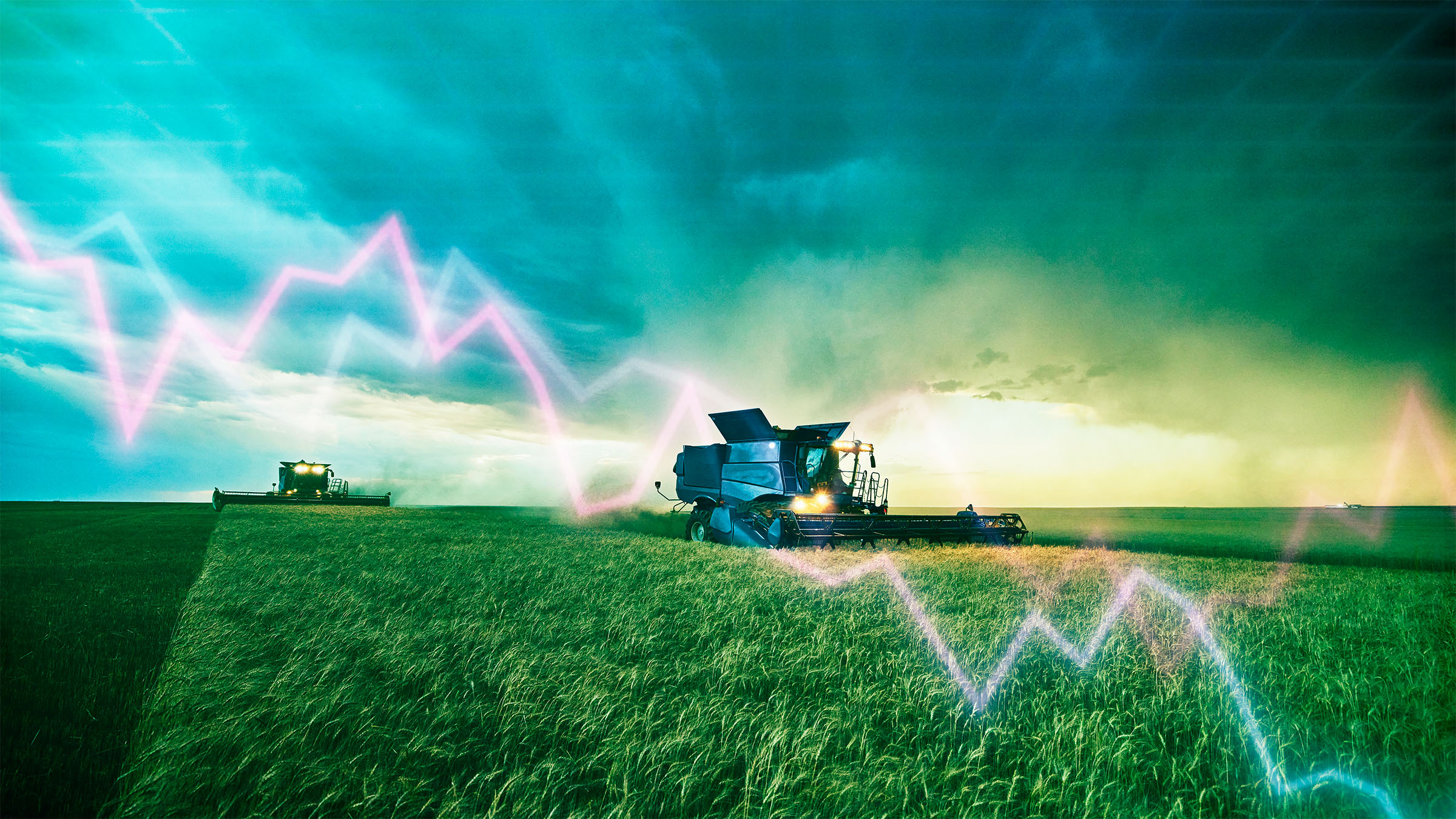 Combines in a farm field