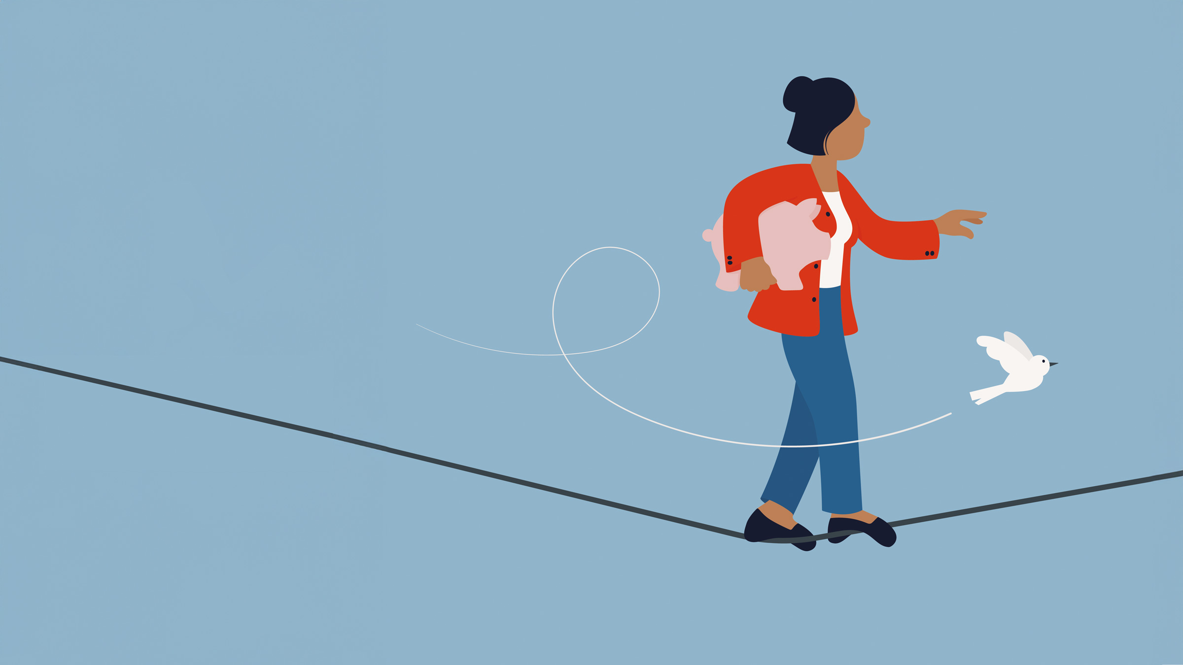 illustration of woman walking tightrope